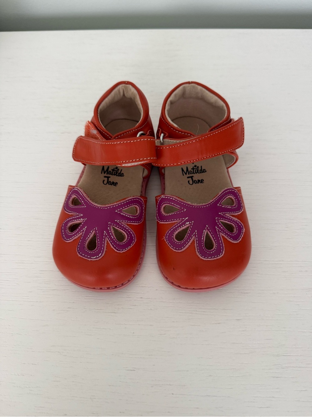 Livie & Luca Matilda Jane Orange Mary Janes with Purple Floral Cutouts